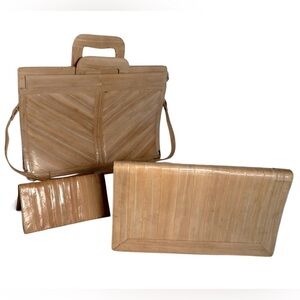 EEL SKIN 80’s THREE PIECES honey blonde briefcase clutch card holder wallet